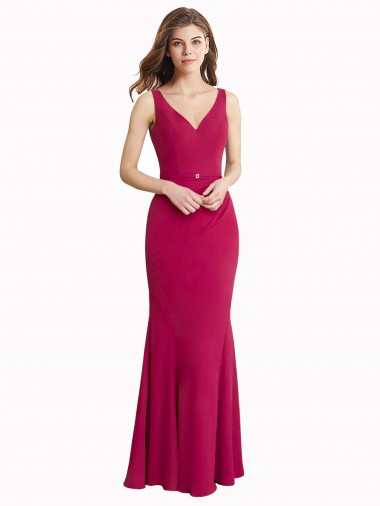 Cheap V-Neck Mermaid Chiffon Prom Dress with V-Back and Belt Canada