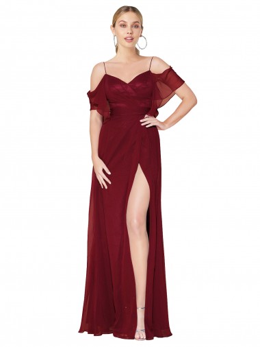 Cheap Cold Shoulder Long Mermaid Chiffon Prom Dress with Straps Canada