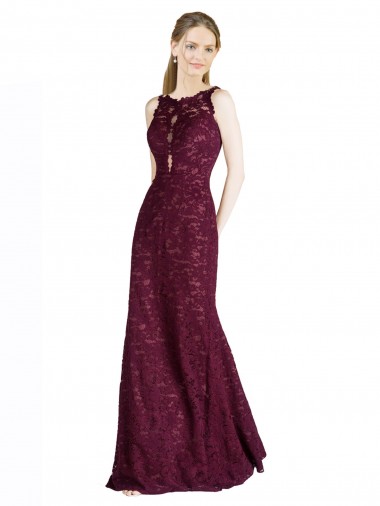 Cheap Long Lace Prom Dress with Peekaboo Bodice and Keyhole Back Canada