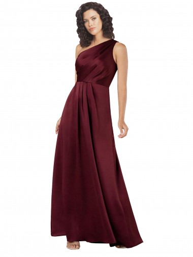 Cheap One Shoulder Silky Satin Prom Dress with Subtle Pleats Canada