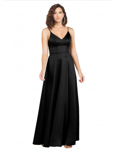 Cheap Silky Satin Floor-Length Long Prom Dress with V-Neckline Canada