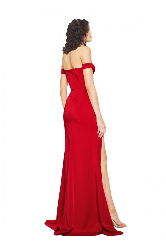 Off the Shoulder Sweetheart Bustier Style Silky Satin Prom Dress with Side Split