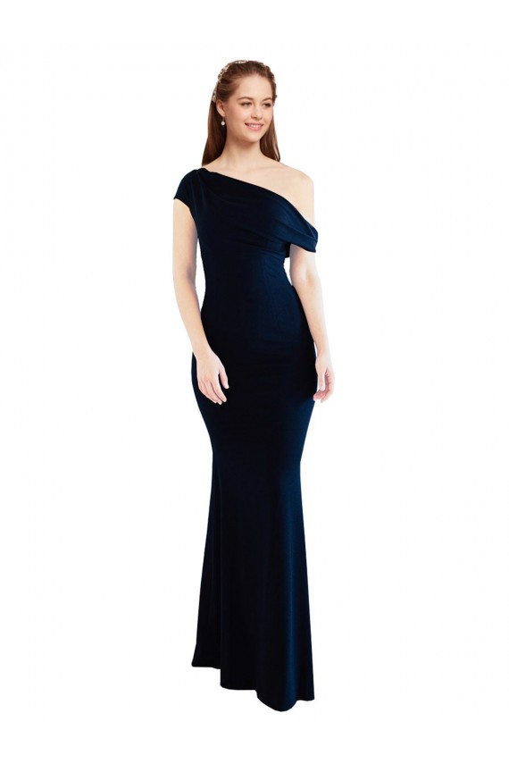 Draped Off the Shoulder Fitted Crepe Prom Dress