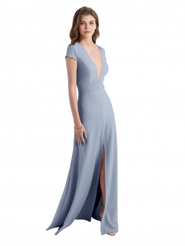 Cheap Plunging V-Neck Cap Sleeves Stretch Crepe Prom Dress with Front Slit Canada