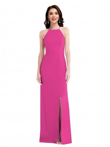 Cheap Open Back High Neck Halter Trumpet Crepe Prom Dress Canada