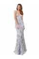 Silver V-Neckline Backless Floral Patterned Sequin Prom Dress