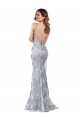 Silver V-Neckline Backless Floral Patterned Sequin Prom Dress