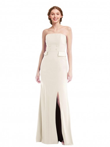 Cheap Long Strapless Tuxedo Maxi Prom Dress with Front Slit & Pockets Canada