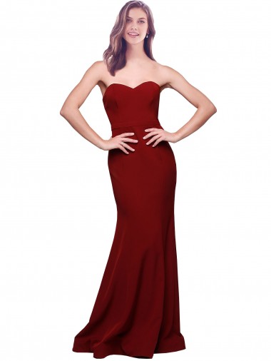 Cheap Long Full Length Sweetheart Slim Crepe Prom Dress with Strapless Bodice Canada