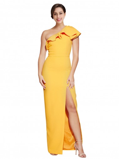 Cheap One Shoulder Floor Length Crepe Prom Dress with Thigh High Split Canada