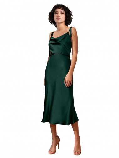 Cheap Spaghetti Straps Tie Shoulders Cowl Neck Short Midi Length Stretch Satin Cocktail Prom Dress / Homecoming Dress Canada