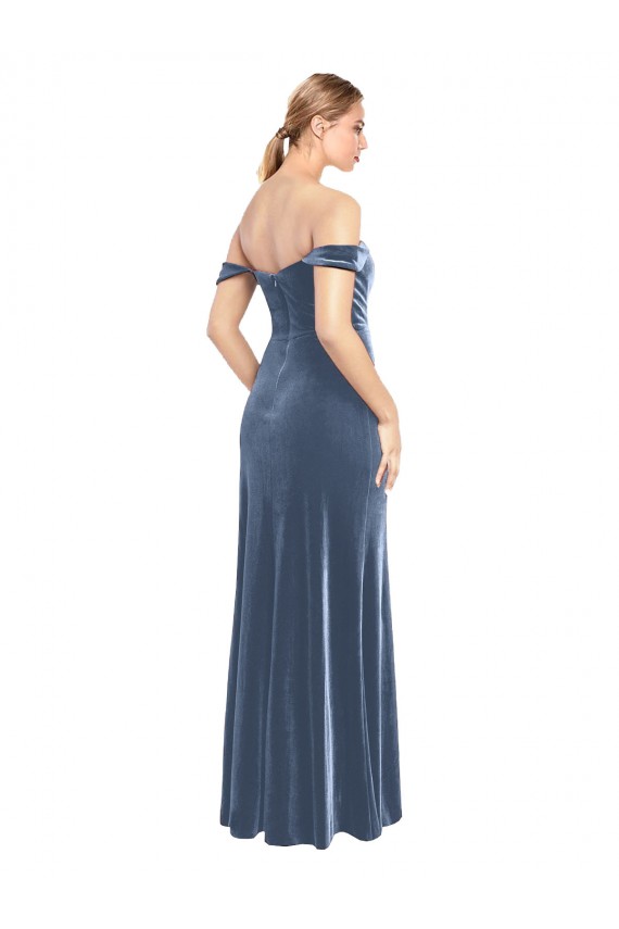 Draped Sleeves Wide Scoop Neck Off the Shoulder Velvet Prom Dress