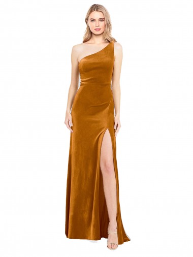 Cheap Sleek One Shoulder Long Velvet Prom Dress Canada