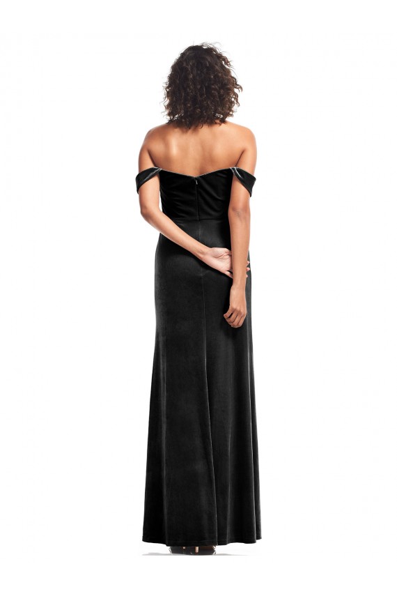 Off the Shoulder Drapped Sleeves Stretch Velvet Prom Dress
