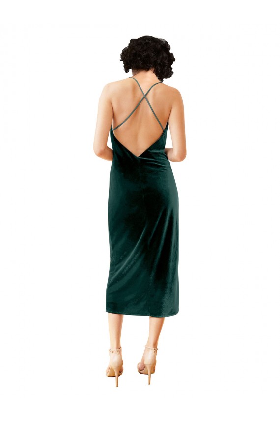 Midi Length Sleek Cowl Neckline Short Velvet Cocktail Prom Dress / Homecoming Dress