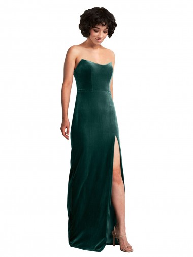 Cheap Scooped Strapless Long Velvet Prom Dress with Daring Side Slit Canada